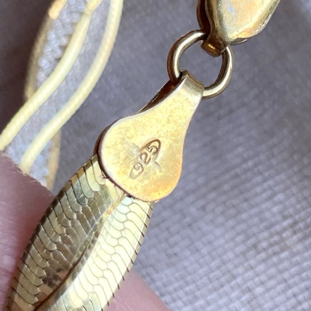 Two-Toned 925 Sterling Silver & Gold Overlay Bracelet Flat Herringbone Twist - Picture 8 of 13